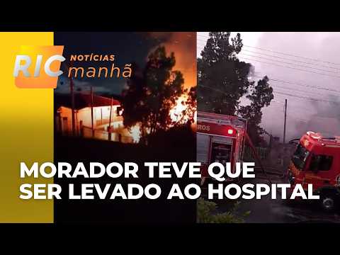 Casa pega fogo em Almirante Tamandaré e morador sofre queimaduras nos braços e nas costas