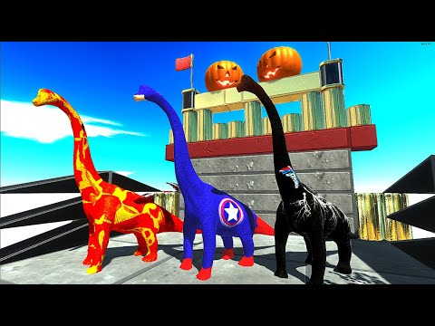 3x Brachiosaurus Captain America Superman Lava Vs DeathRun ♦ Animal Revolt Battle Simulator ♦