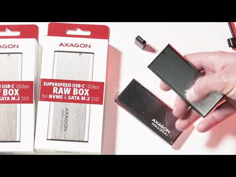 AXAGON EEM2-SBC, M.2 SATA screwless RAW box, juodas, SuperSpeed USB-C 10 Gbps video
