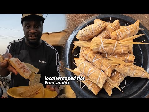 Cooking most Popular and Cheapest snack in Ghana west Africa !! OMO SAABO !! Local wrapped rice !!