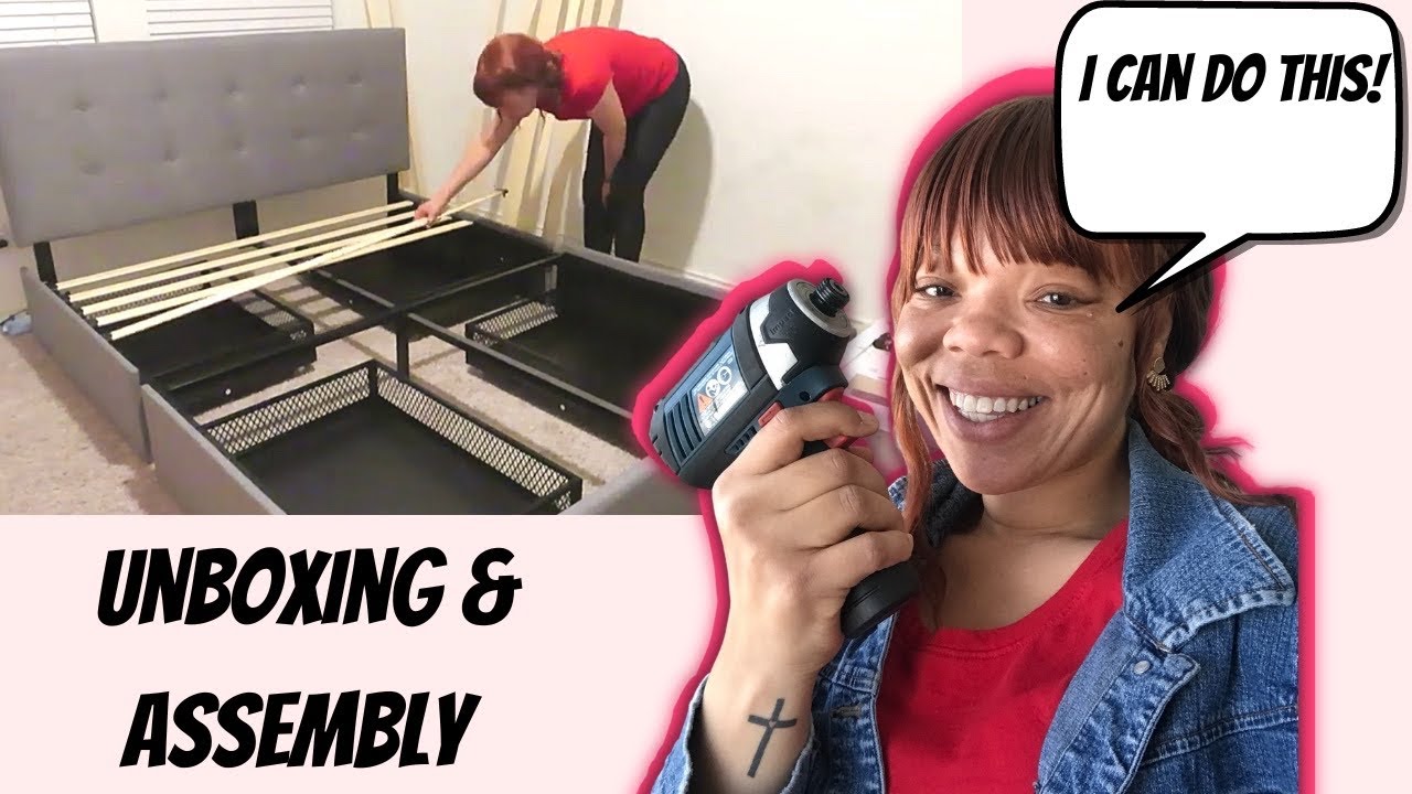 Single Women Motivation! Allewie Fabric Upholstered Queen Size Storage Bed Unboxing & Assembly