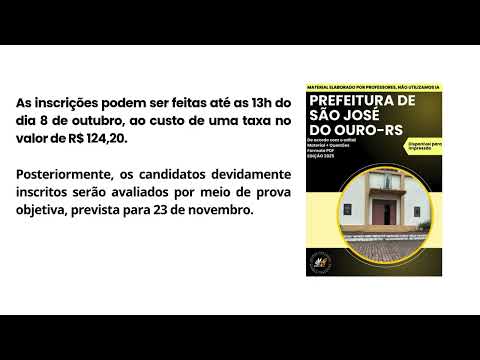 Apostila PREFEITURA DE SÃO JOSÉ DO OURO RS 2025 Cuidador Social