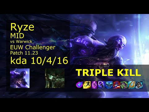 Ryze vs Warwick Mid - EUW Challenger 10/4/16 Patch 11.23 Gameplay