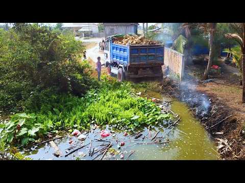 First Start Amazing PROJECT!! Landfill Delete Useless Deep Fish Pond Use Strong Dozer & 5Ton Truck.