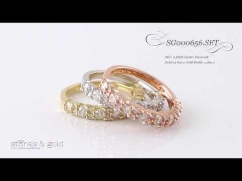 SET: 3.5MM Cluster Diamond Solid 14K Gold Wedding Band | SG000656 SET
