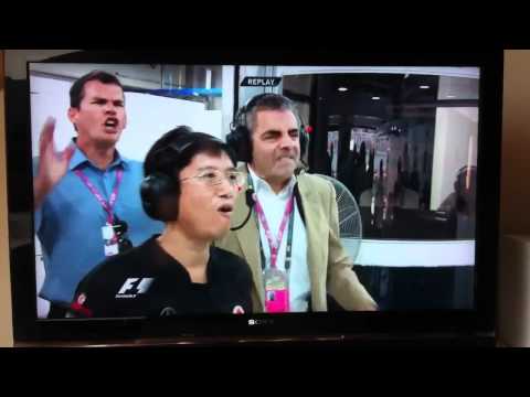 Mr Bean (rowan Atkinson) not happy with Lewis Hamilton