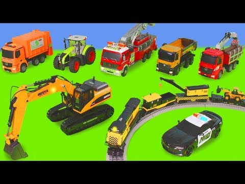 Excavator, Tractor, Fire Truck, Garbage Trucks & Police Cars Toy Vehicles for Kids