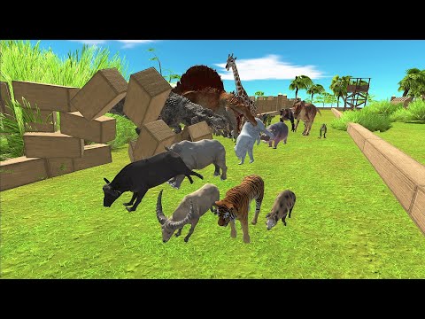 Animal challenge. Reach the goal without being caught by a dinosaur | Animal Revolt Battle Simulator
