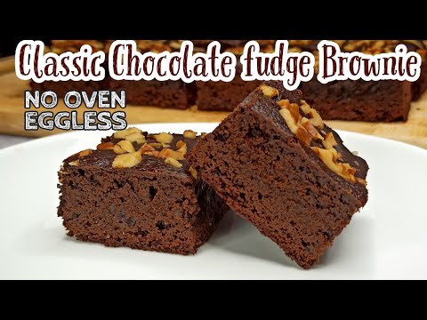 How to Make FUDGY Chocolate Brownie Eggless & Without Oven at Home Recipe