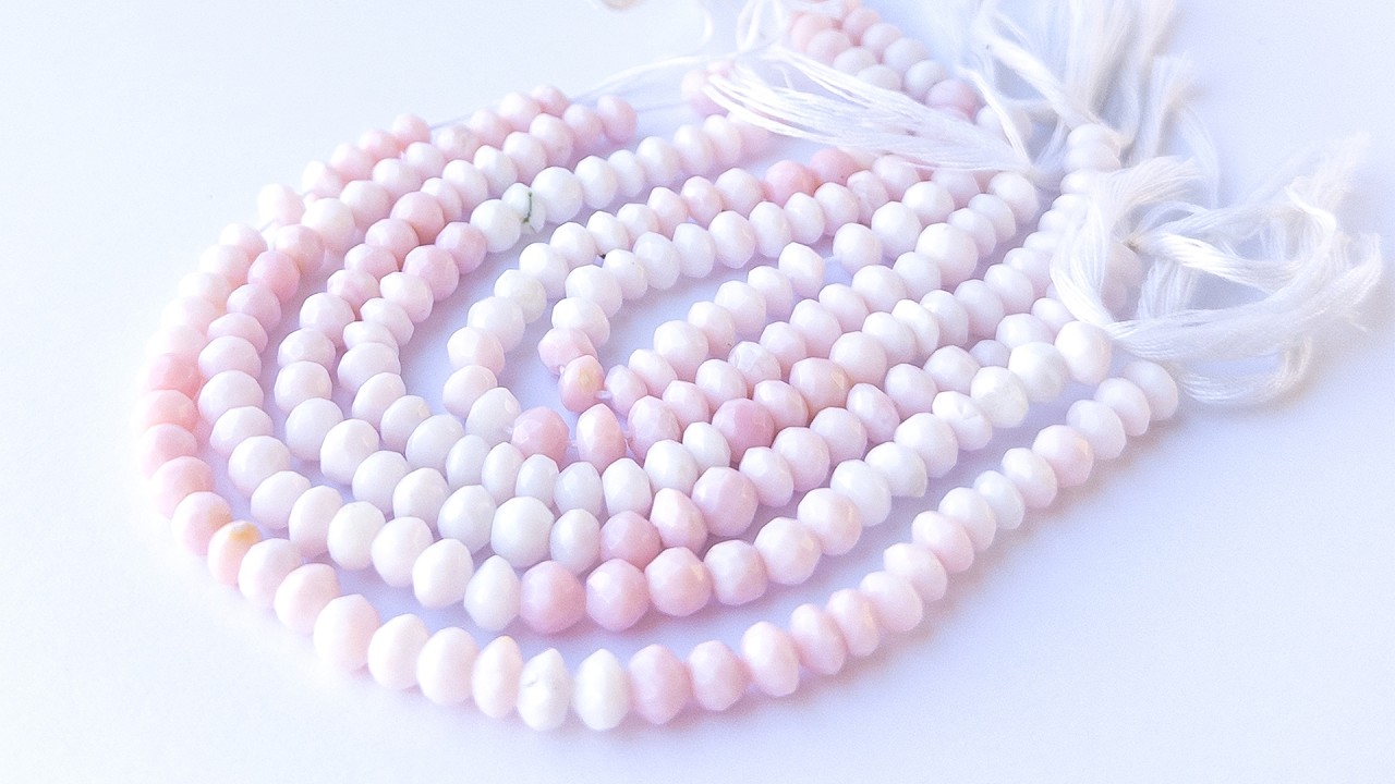 Pink Opal | Faceted Rondelle | 5.5-6mm Bead Size | 16cm Strand Length video