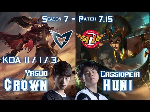 SSG Crown YASUO vs SKT T1 Huni CASSIOPEIA Mid - Patch 7.15 KR Ranked