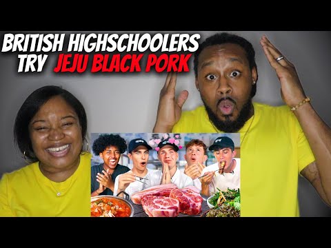 🇬🇧🇰🇷 American Couple React to British Highschoolers try Jeju Black Pork the ULTIMATE Korean BBQ