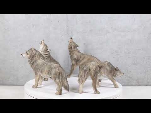 Set Of 4 Mystical Forest Woodland Alpha Gray Wolf Howling And Tracking Figurines
