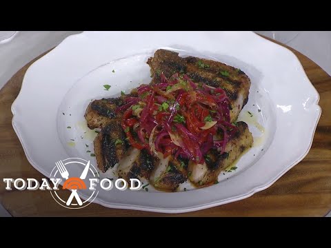 Try Mario Carbone's tasty Italian recipe for pork chops with peppers