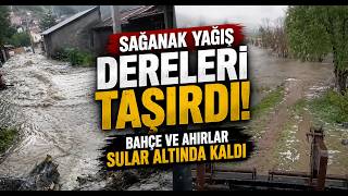 Sağanak Yağış Dereleri Taşırdı Bahçe ve Ahırlar Sular Altında Kaldı