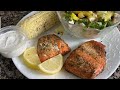 HEALTHY AIR FRYER MEAL....SALMON W/DILL SAUCE, Steamed Corn, Salad! #airfryer #salmon #steamedcorn