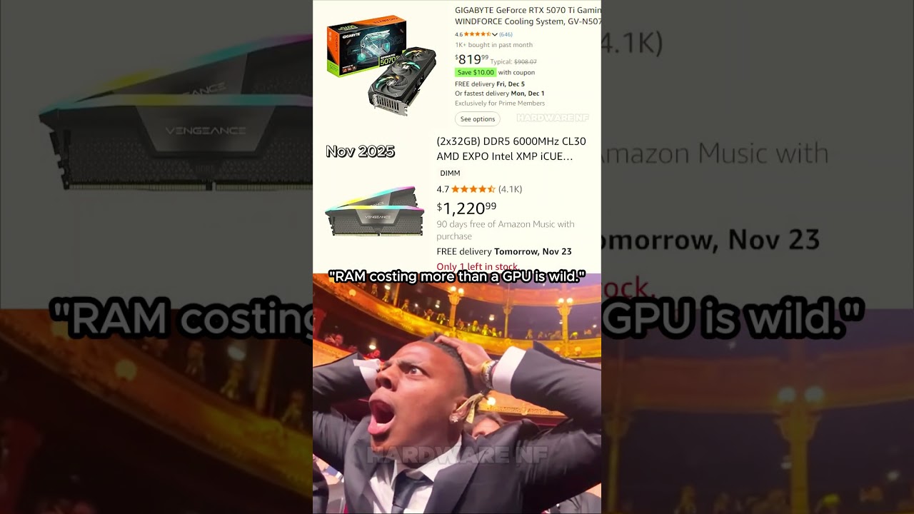 “RAM costing more than a GPU is wild☠️” #pcgaming #benchmark #rtx5050 #gtx1080ti