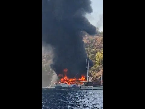 Tourist boat goes up in flames off Turkish coast