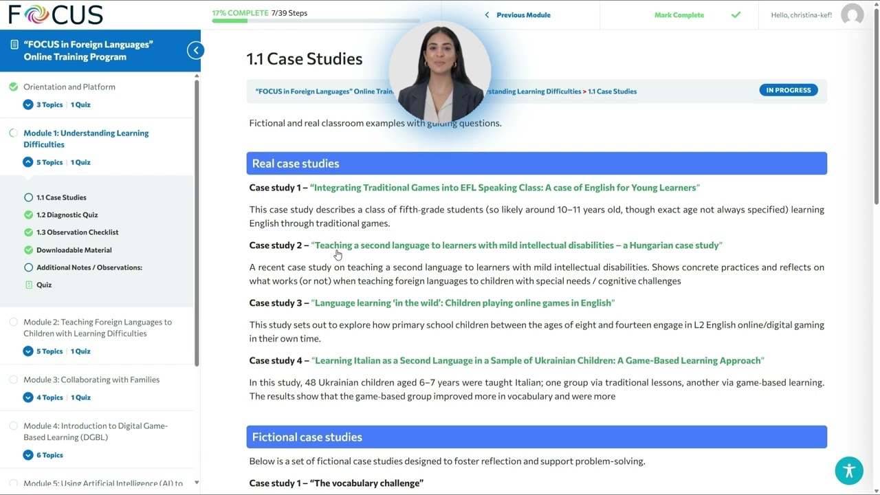 FOCUS Online Training Program – Platform Walkthrough