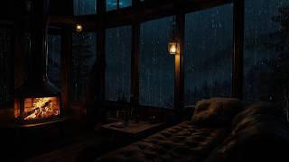 Gentle Rainfall in the Woods | Cozy Fireplace Ambience for Sleep and Relaxation