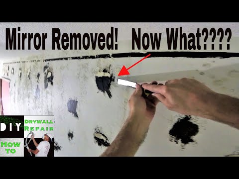 How to repair drywall after removing wall mirror- Fix torn drywall paper Video