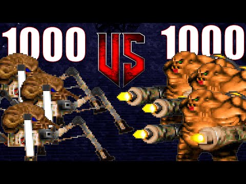 1000 Arachnotrons vs 1000 Mancubi - DOOM Classic Monster Infighting - DOOM: RETRO ARENA