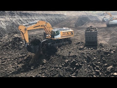 Liebherr 976 Excavator Loading Coal On Mercedes And MAN Trucks - Kivos Ate