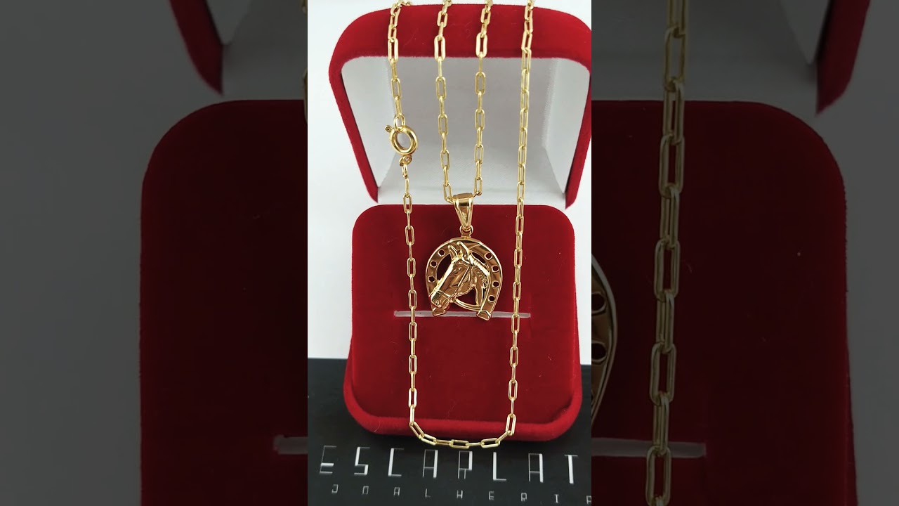 Corrente masculina Banhada a Ouro 18K 70cm 1MM Com Pingente Cavalo Pequeno