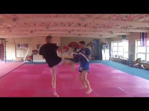 Adrian Heller doing padwork with Shane O'Neill.