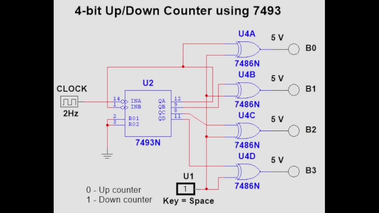 4 bit Up/Down Counter using IC7493