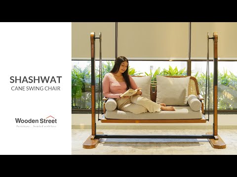 Shashwat 2 Seater Teak Wood Cane Swing Chair (Sand Grey) | Swing Chair Design | WoodenStreet | 2023