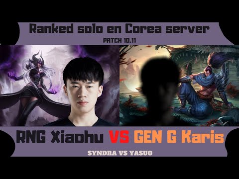RNG Xiaohu vs GEN G Karis (Syndra vs Yasuo) / KR server challenger solo q / lol pro coreano replay