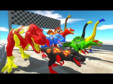 Super Team Dinosaurs Superheroes Speed Race Championship Death Run - Animal Revolt Battle Simulator