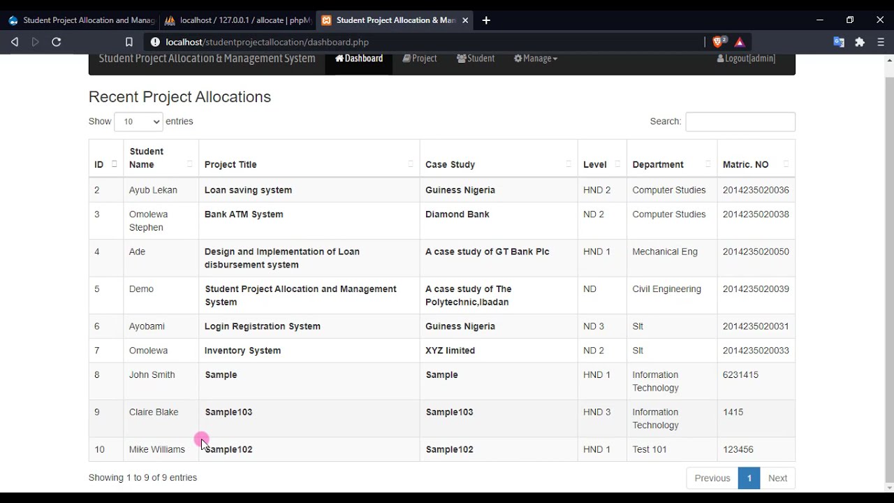 Student Project Allocation and Management System using PHP Demo