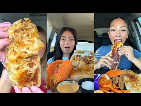 TIKTOK TACO BELL MUKBANG COMPILATION CHEESY BURRITO TACOS FRIES CARNE CASADA HARDSHELL TACOS
