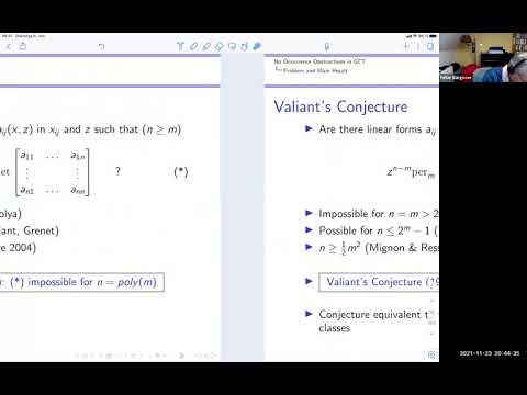 [GCT2022] Peter Bürgisser -- GCT: no occurrence obstructions for determinant vs permanent