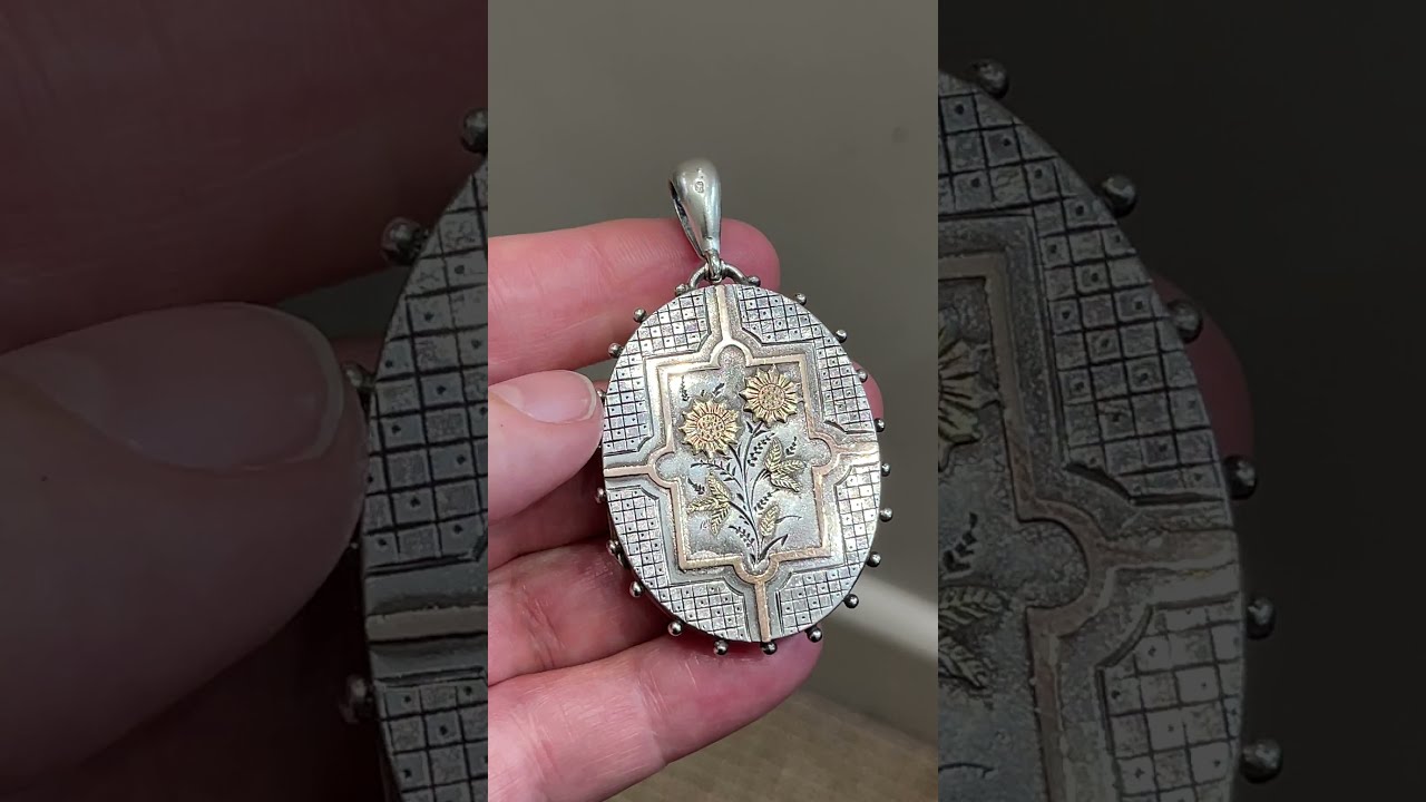 Victorian silver locket with gold, hallmarked Birmingham 1881 – sold by karendeakinantiques.com