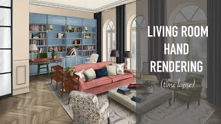 Interior hand rendering. Procreate drawing process time lapse.