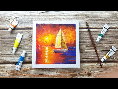 Sailboat sunset seascape | Cosu daily art challenge #38 Acrylic painting idea