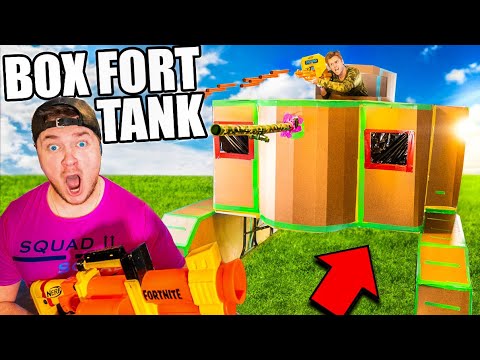 Worlds Biggest Box Fort TANK! Working Nerf Blasters & More