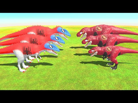 SPIDERMAN CARCHARODONTOSAURUS VS FLASH R-REX DEATH RUN | Animal Revolt Battle Simulator