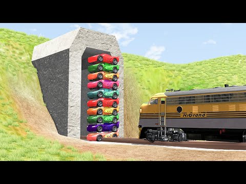 10 COLORS LIGHTNING MCQUEEN VS ANGRY TRAIN AND MONSTER SHARK TRUCK