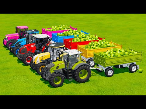 LOAD GREEN APPLES & TRANSPORT WITH VALTRA, CLAAS, FENDT AND JOHN DERRE TRACTORS - Fs22