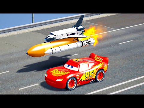 Lightning McQueen vs Mini Space Shuttle NASA - Drag Race 20 KM