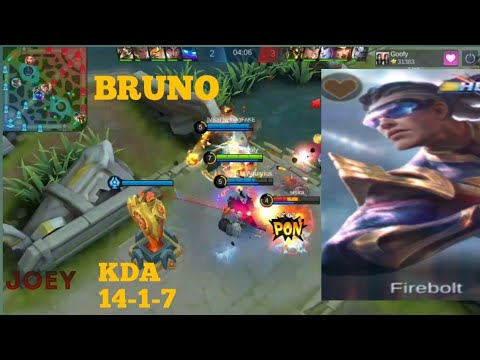 14 Kills Bruno ! Late Game Monster - New Firebolt Skin , Bruno By Goofy - MLBB