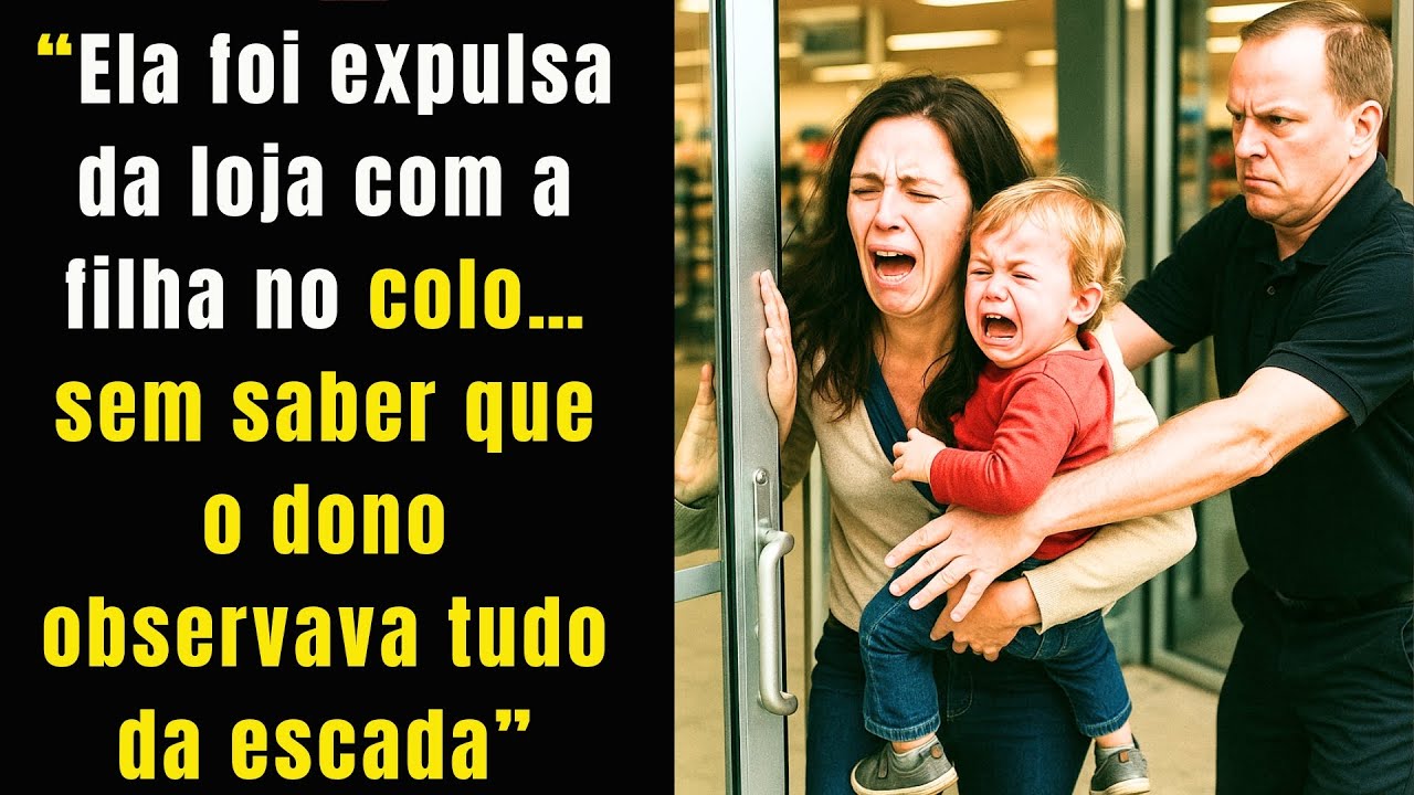 “Ela foi expulsa da loja com a filha no colo… sem saber que o dono observava tudo da escada”