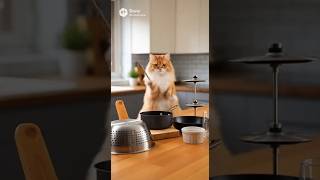 キッチン道具でドラム演奏する猫