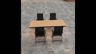 KETTLER Garten-Essgruppe mit LED-Beleuchtung, anthrazit/natur, Aluminium/Holzimitat/Textilene, 240 x 100 cm Tisch, 4 Klappstühle