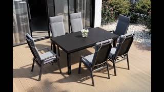 SIENA GARDEN Garten-Essgruppe, matt anthrazit/grau, Alu/Glas/Textil, 180/240 x 100 cm, ausziehbar, stapelbar