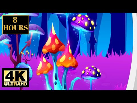 Infinite Zoom Forest Mushroom Cartoon Looping 8 hours in 4K Wallpaper Background With Music